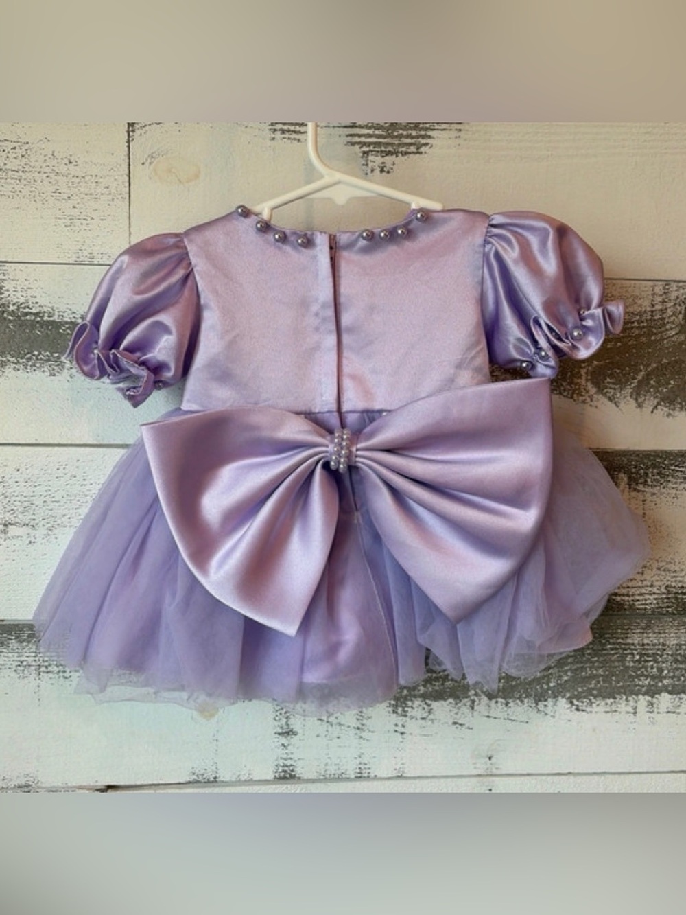 Amazon Lilac Satin & Tulle Pearl Bow Party Dress for Girls Baby 3-6M